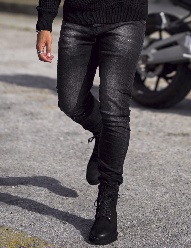 Ben Tailor Ben Tailor Ανδρικό jean μαύρο παντελόνι με λεπτομέρειες βαφής και λάστιχο στα πόδια 0757